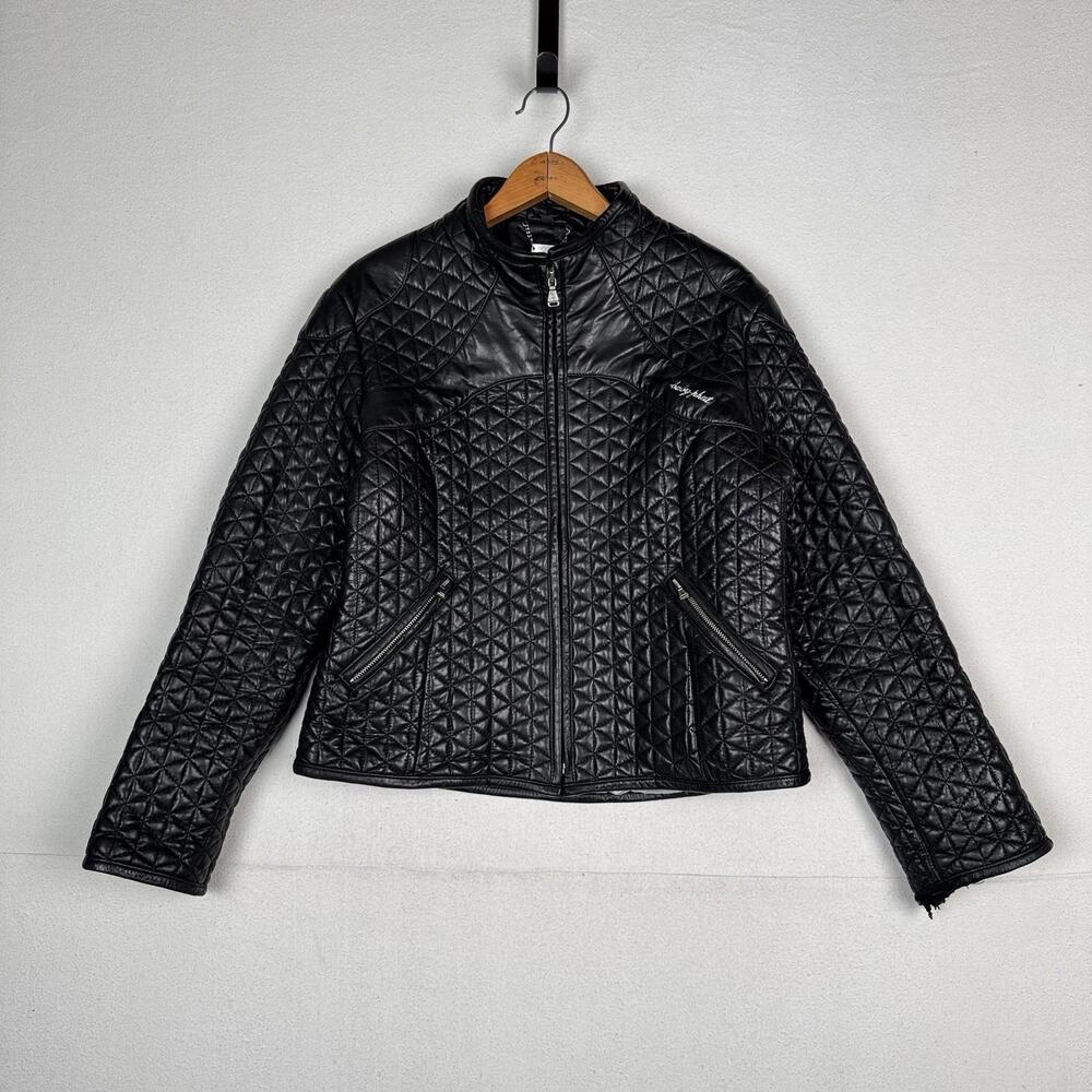 Baby Phat Vintage Genuine Leather Zip Black Quilted Biker Jacket Size XL *Read‎